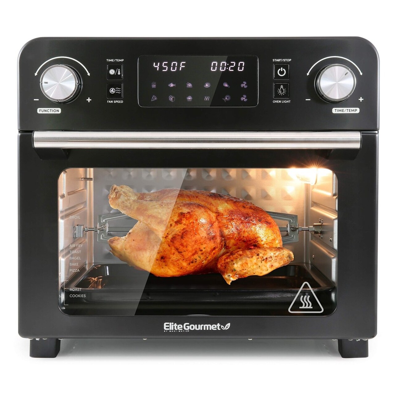 Elite Gourmet Programmable 23L Air Fryer Rotisserie Oven with 10 Menu Functions Black